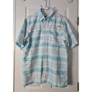 Habit Mens Medium Short Sleeve Fishing/Hiking Shirt Ventilated Blue/White Plaid